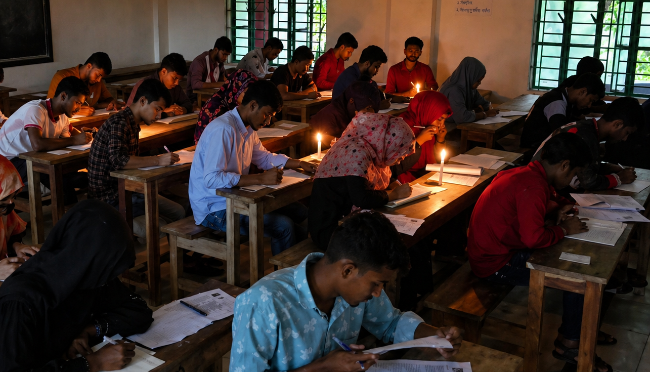 মোমবাতির আলোয় পরীক্ষা, গলাচিপায় শিক্ষার্থীদের দুর্ভোগ